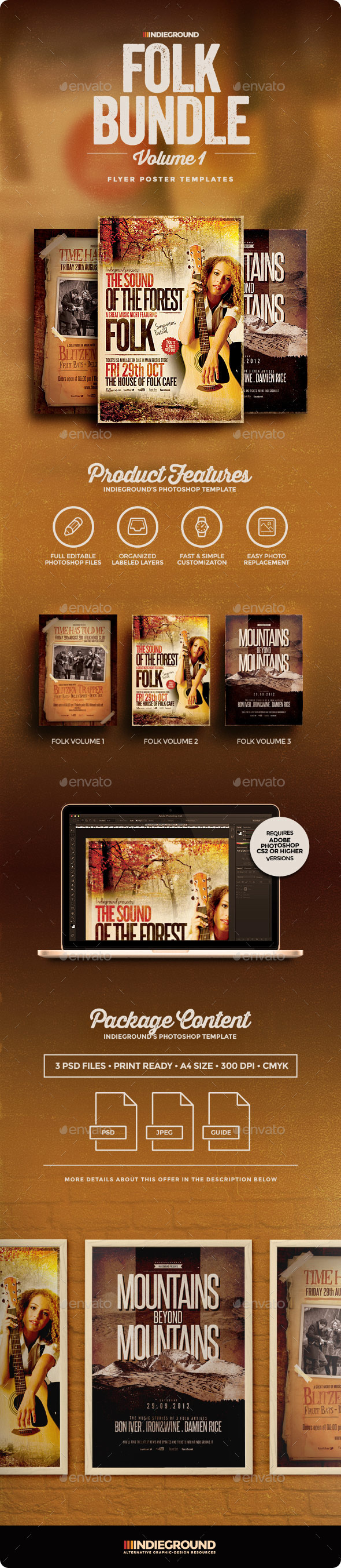 Folk Flyer/Poster Bundle Vol. 1-3 - Concerts Events