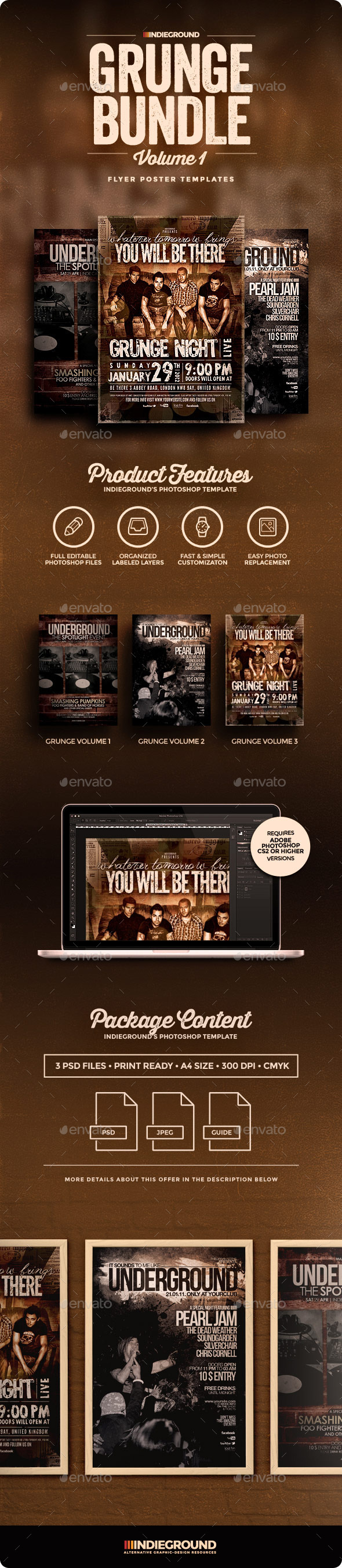 Grunge Flyer/Poster Bundle Vol. 1-3 - Concerts Events