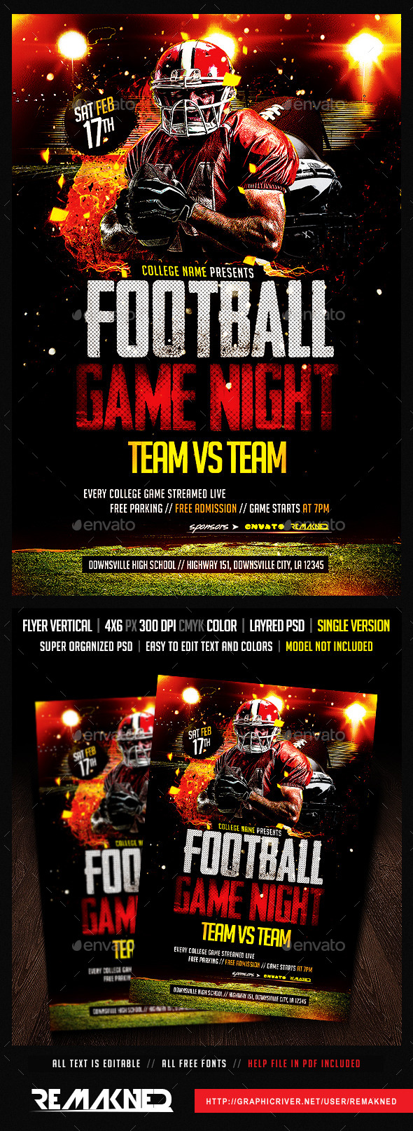 Football Game Night | Flyer Template PSD - Sports Events
