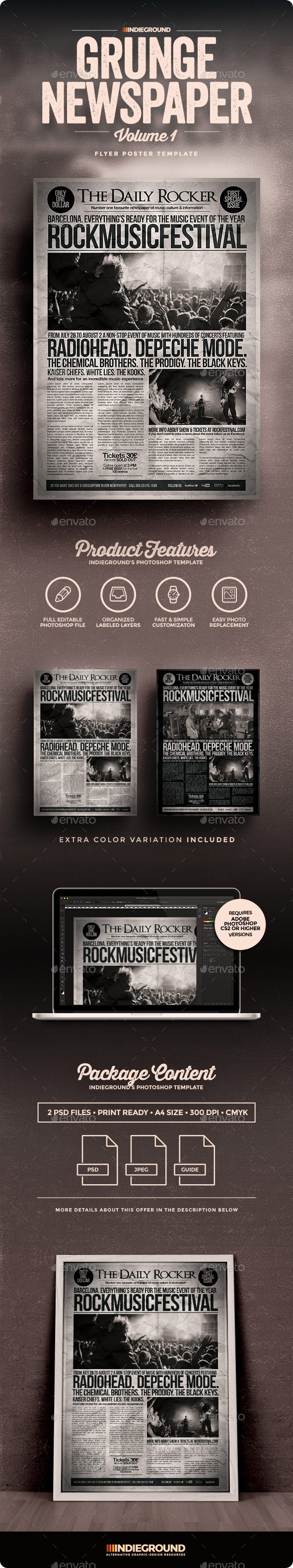 Grunge Newspaper Flyer/Poster - Concerts Events
