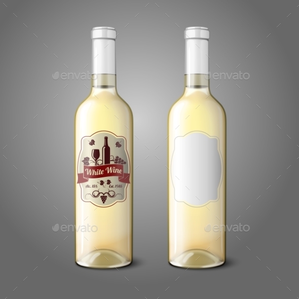Two Realistic Bottles for White Wine with Labels - Man-made Objects Objects