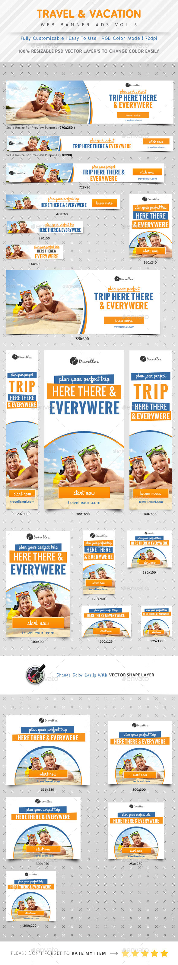 Vacation & Travel Agency Ads Vol.5 - Banners & Ads Web Elements