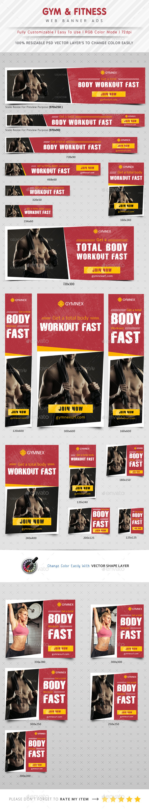 GYM & Fitness Web Banner Ads - Banners & Ads Web Elements