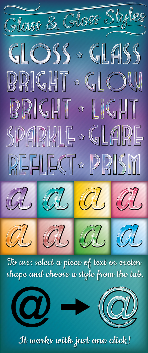 Glass & Gloss Text Styles - Styles Illustrator