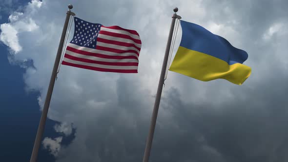 Waving Flags Of The United States And The Ukraine 4K alt