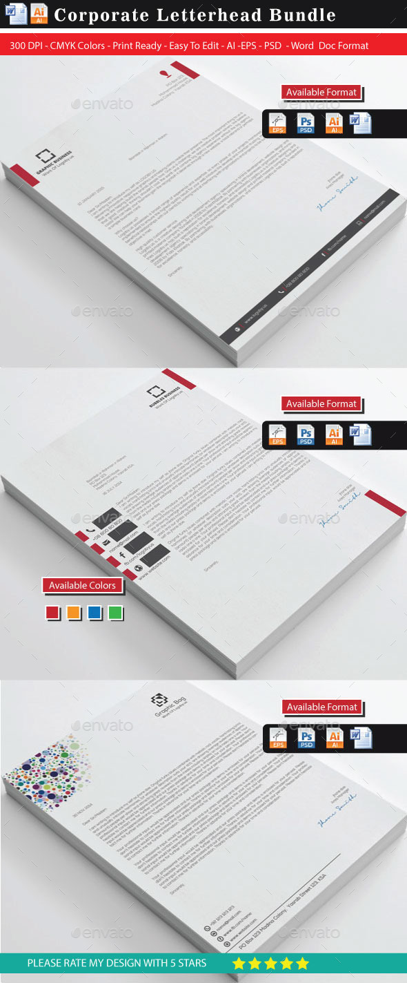 Corporate Letterheads Bundle - Stationery Print Templates