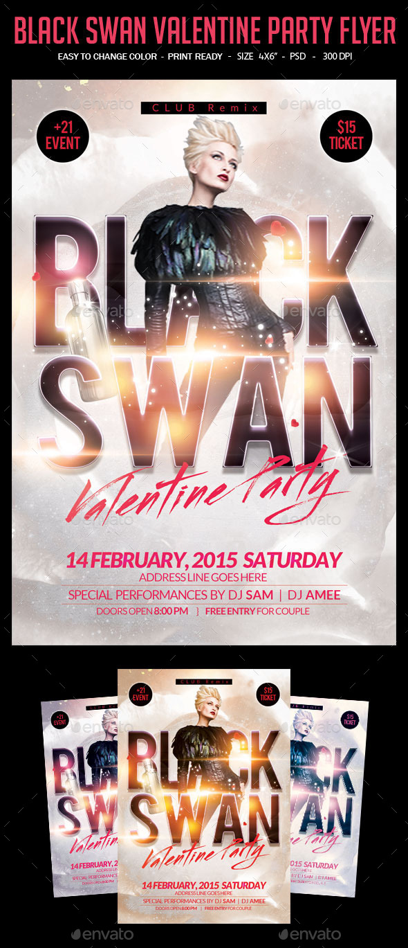 Black Swan Valentine Party Flyer - Clubs & Parties Events