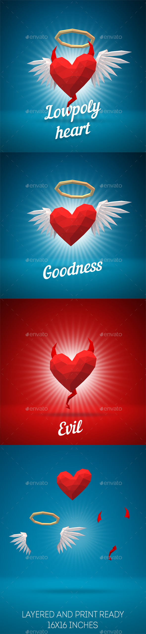 Evil and good lowpoly heart - Abstract Backgrounds