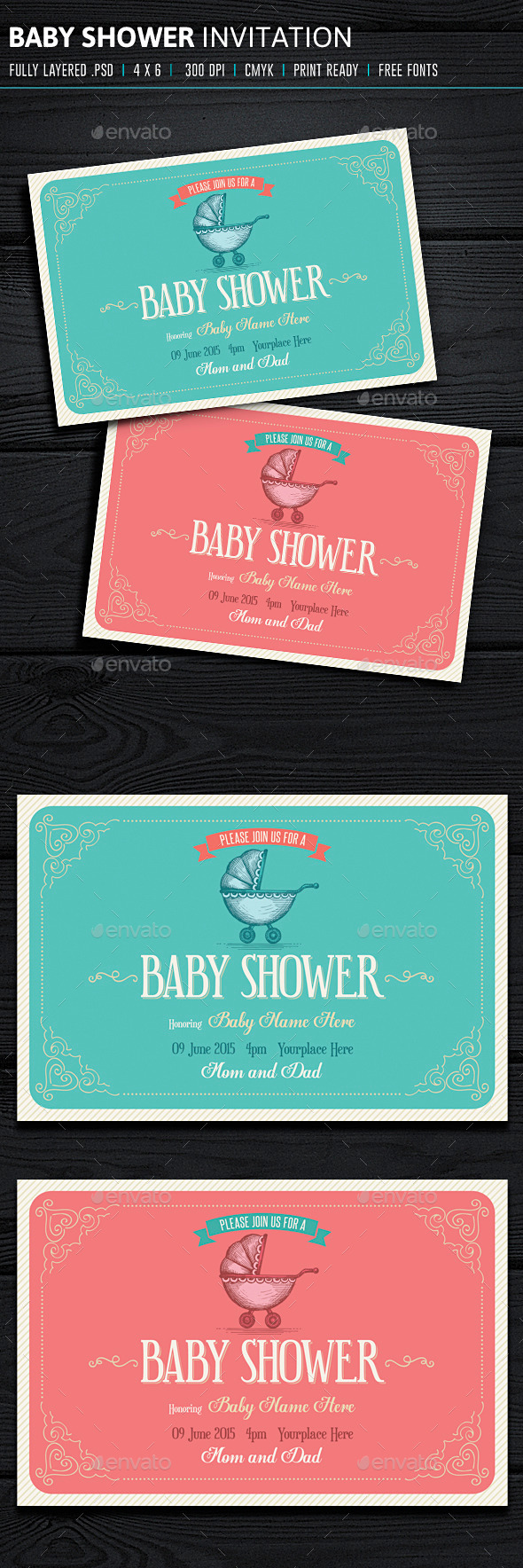 Baby Shower Invitation - Cards & Invites Print Templates