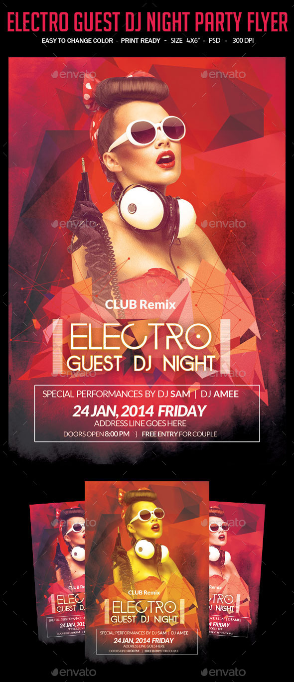 Electro Guest Dj Night Party Flyer - Clubs & Parties Events
