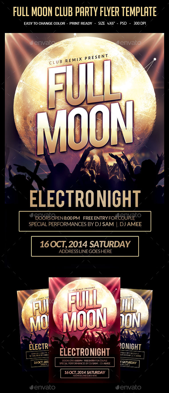 Full Moon Club Party Flyer Template - Clubs & Parties Events