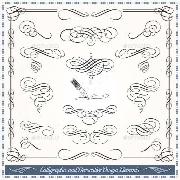 Calligraphic and Decorative Design Elements - Flourishes / Swirls Decorative