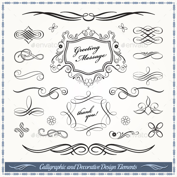 Calligraphic and Decorative Design Elements - Flourishes / Swirls Decorative