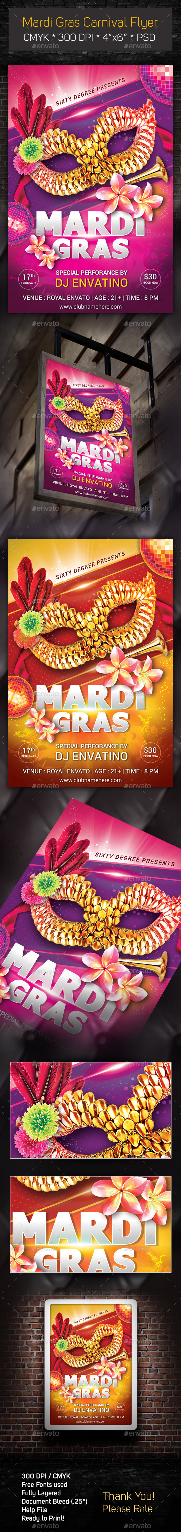 Mardi Gras Flyer - Clubs & Parties Events