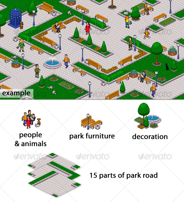 Pixel art park set - Scenes Illustrations