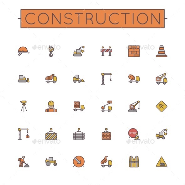 Vector Colored Construction Line Icons - Business Icons