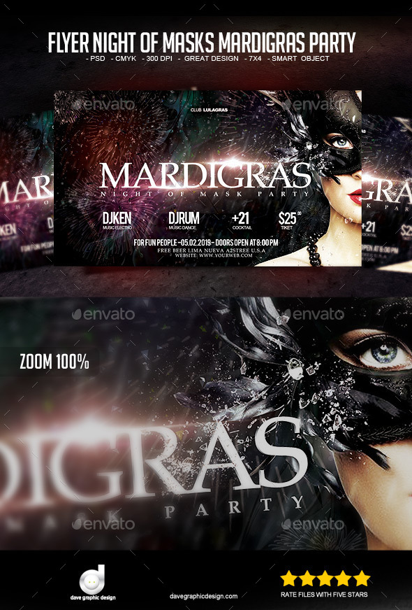 Flyer Night of Masks Mardigras Party - Events Flyers