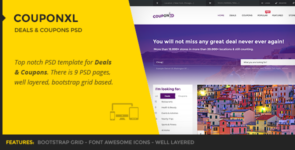 CouponXL - Deals & Coupons PSD Template - Marketing Corporate