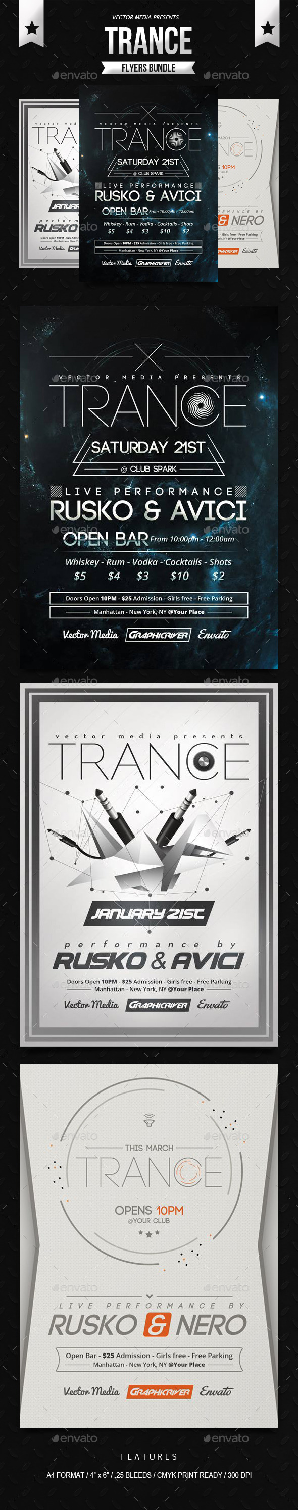 Trance - Flyers Bundle - Clubs & Parties Events