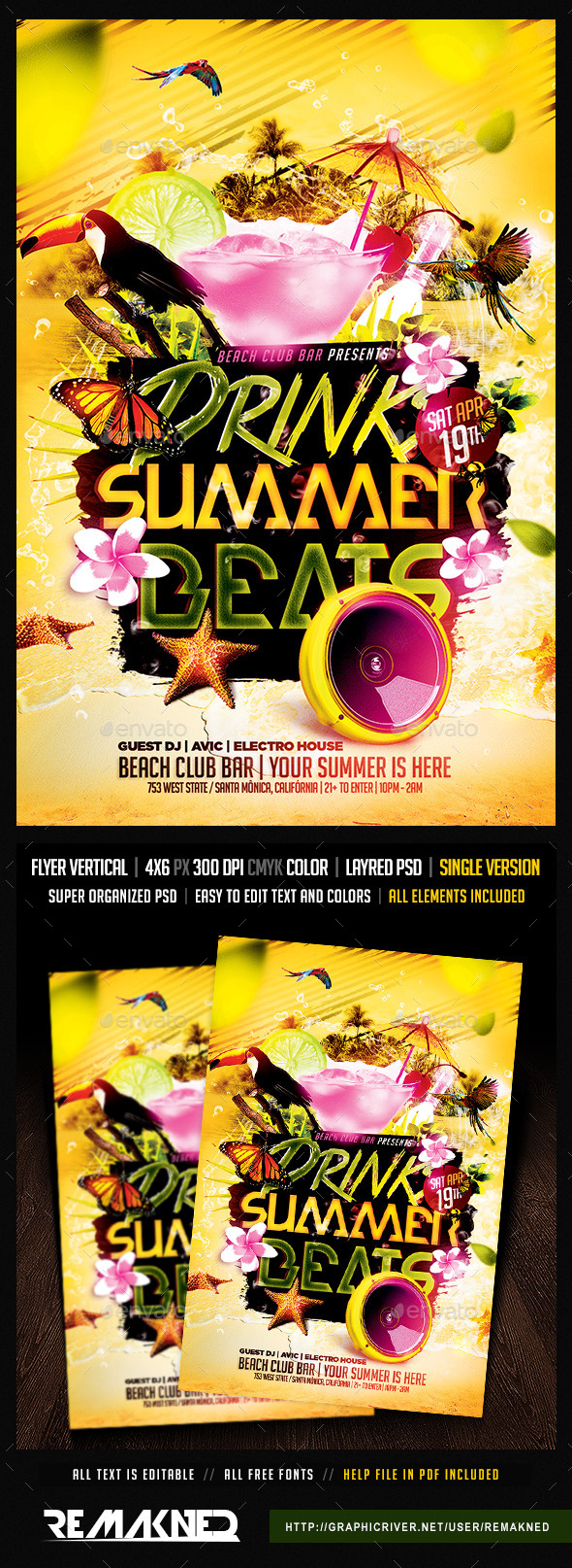Drinks Summer Beats | Flyer Template PSD - Clubs & Parties Events