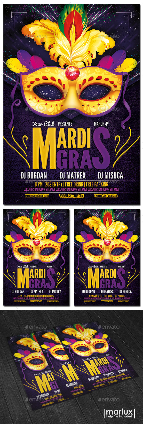 Mardi Gras Party Flyer - Clubs & Parties Events