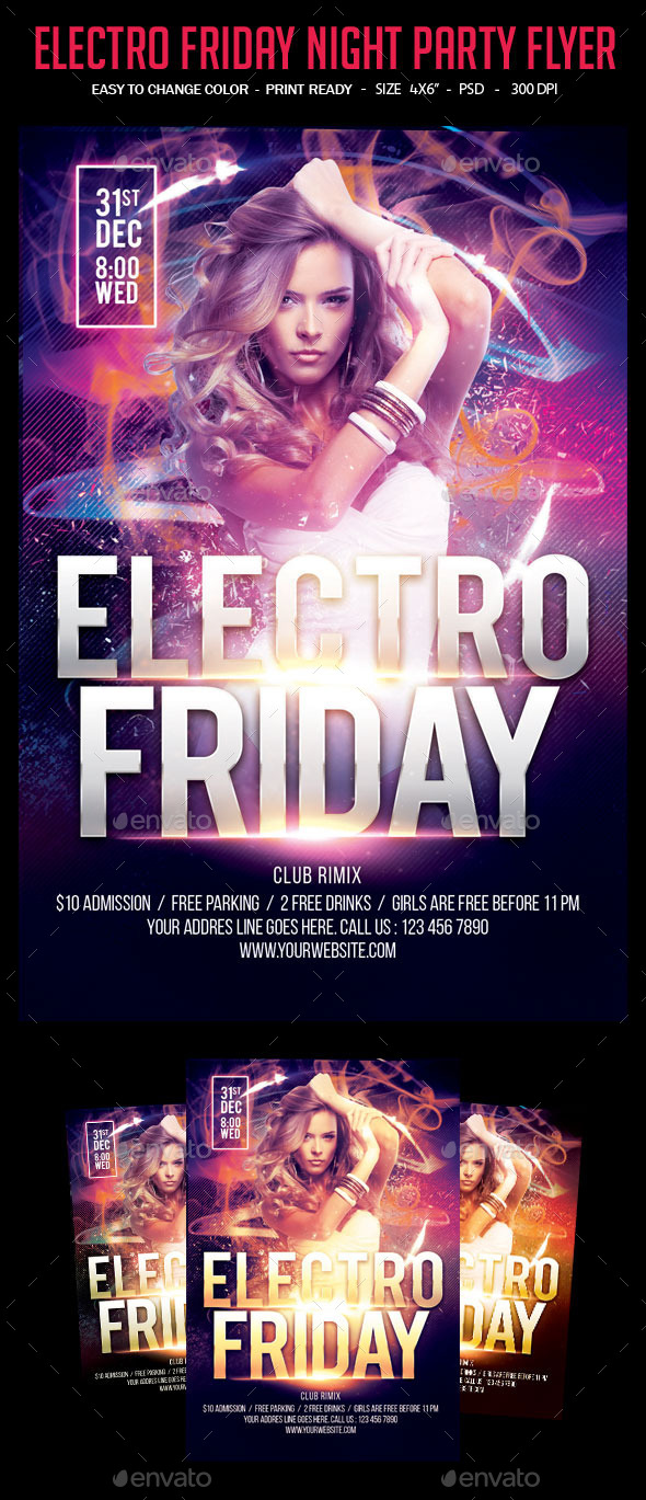 Electro Friday Night Party Flyer - Clubs & Parties Events