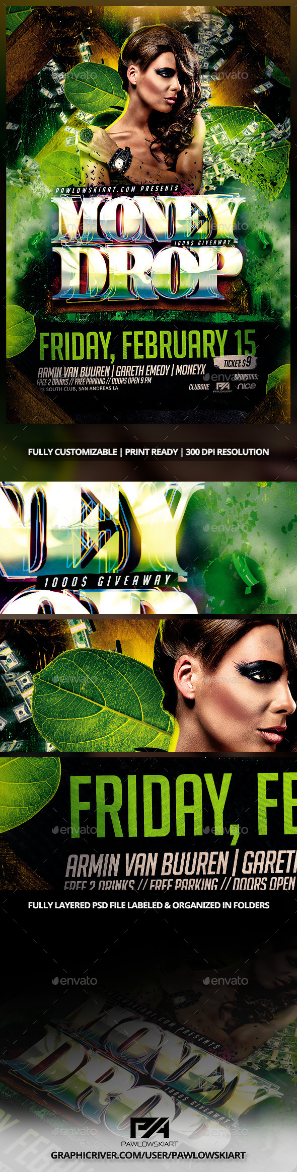 Money Drop In Jungle Party Flyer PSD Template - Clubs & Parties Events