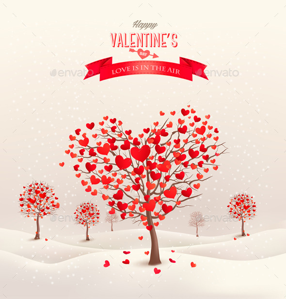 Valentine Background with Heart Shaped Trees - Valentines Seasons/Holidays