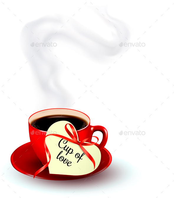 Red Cup of Coffee with a Heart Shaped Tag - Valentines Seasons/Holidays
