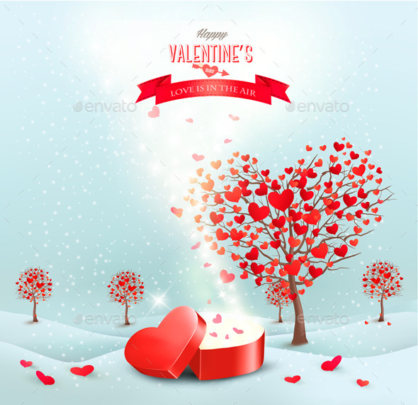 Valentines Day Landscape with Heart Shaped Trees - Valentines Seasons/Holidays