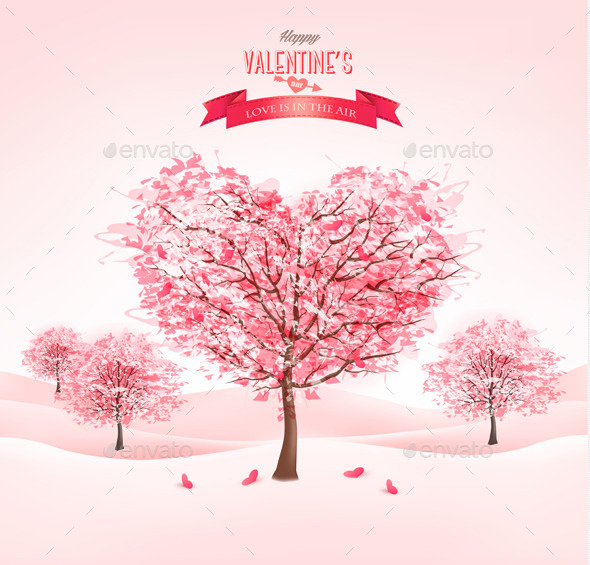 Pink Heart-Shaped Sakura Trees for Valentines Day - Valentines Seasons/Holidays