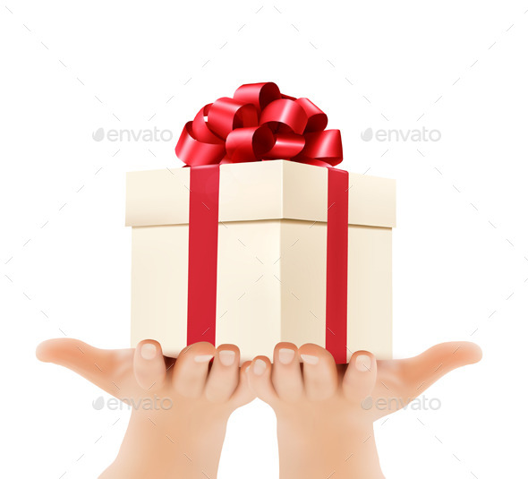 Holiday Background with Hands Holding Gift Boxes - Birthdays Seasons/Holidays