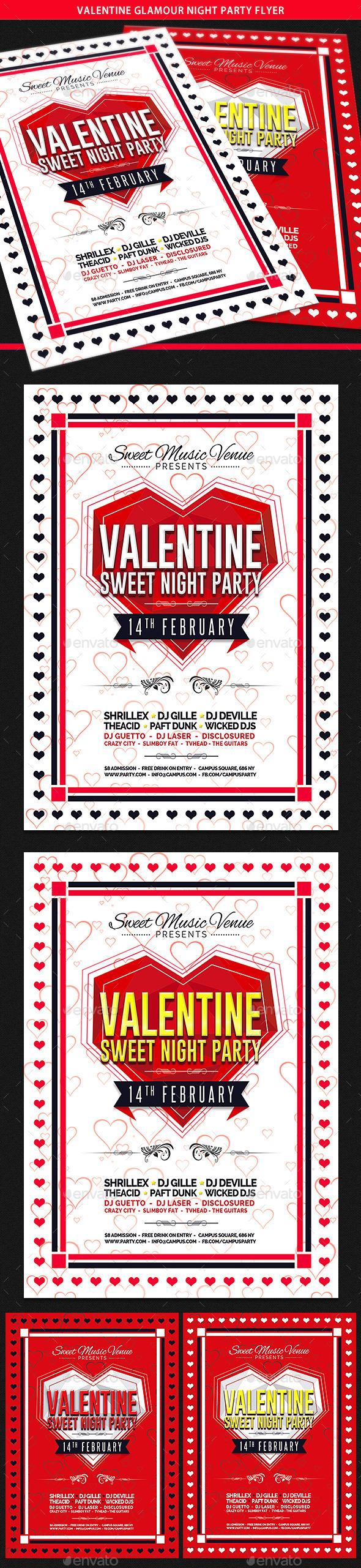 Valentine Glamour Nights Party Flyer - Clubs & Parties Events