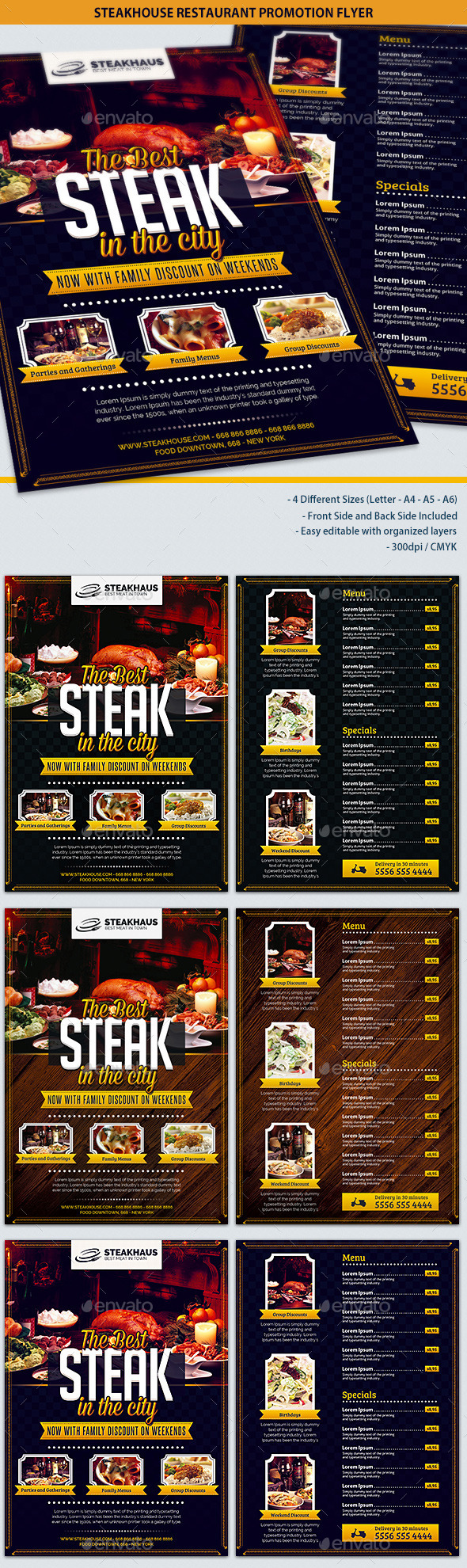 Steakhouse Restaurant Promotions Flyer - Restaurant Flyers