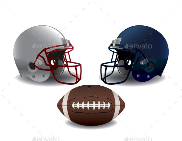 American Football Helmets and Ball Isolated - Sports/Activity Conceptual
