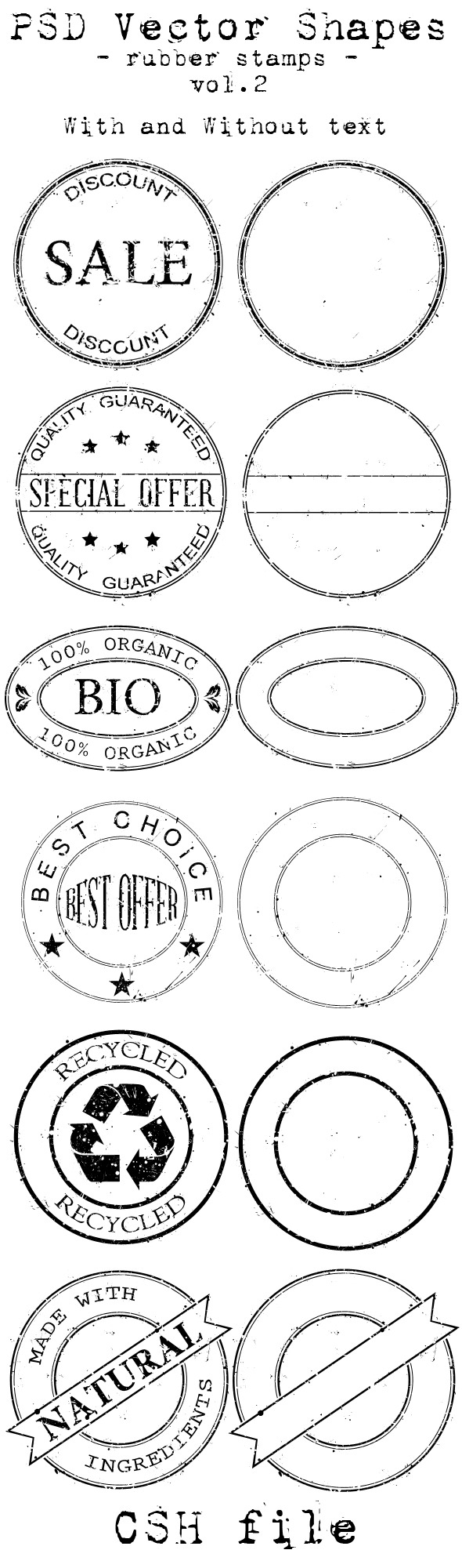 PSD Vector Shapes - rubber stamps - Vol 2. - Miscellaneous Shapes