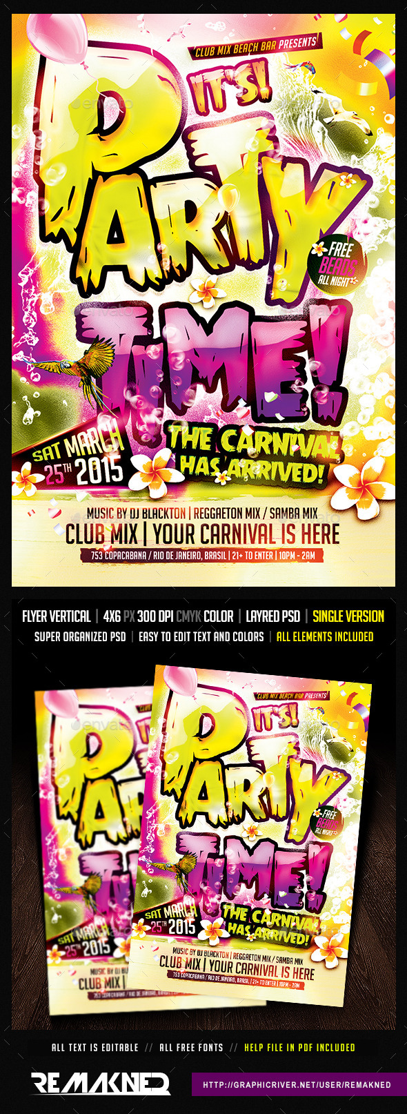 Mardi Gras Party | Flyer Template PSD - Clubs & Parties Events