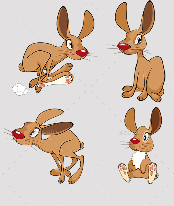 Set of Cute Cartoon Rabbits - Animals Characters