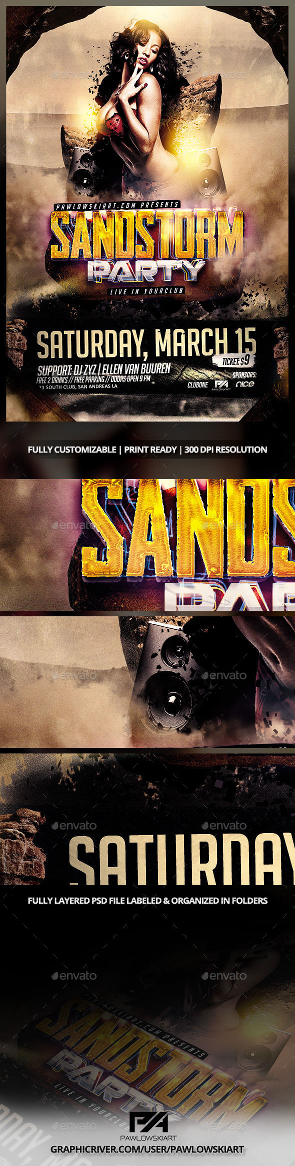 Sandstorm Party Flyer Template PSD - Clubs & Parties Events