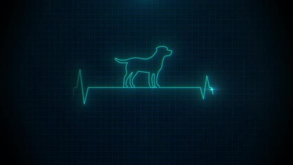 Medical Pulse Heart Beat Dog Silhouette Style on Monitor