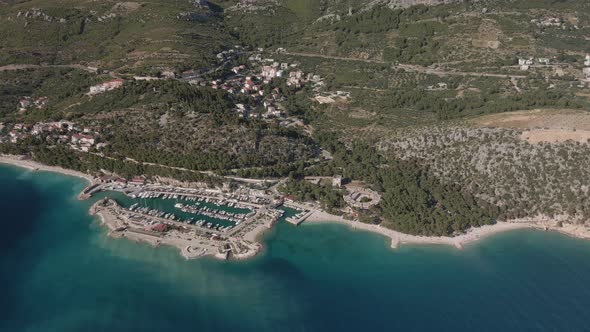 Aerial View of the Town of Krvavica and Its Beaches