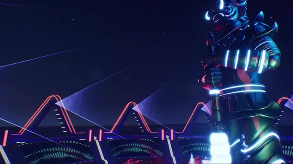 Camera fly around Thai Giant statue in Metaverse concert arena