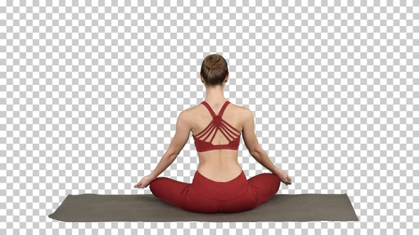 Healthy Young Woman Sitting in Lotus Pose, Alpha Channel alt