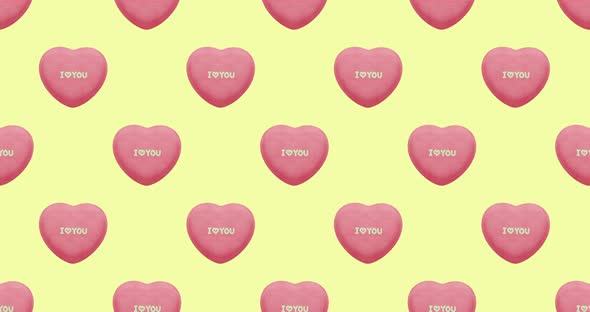 Minimal motion 3d art. Sweetie candy heart wth text love seamless animation pattern.