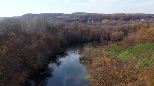 Beautiful Lake of Dvurechansky National Park in the Fall in Kharkov Region, Ukraine, Top View alt