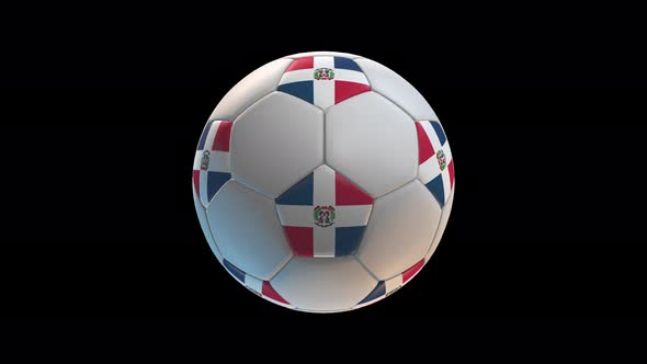 Soccer ball with flag Dominican Republic, on black background loop alpha