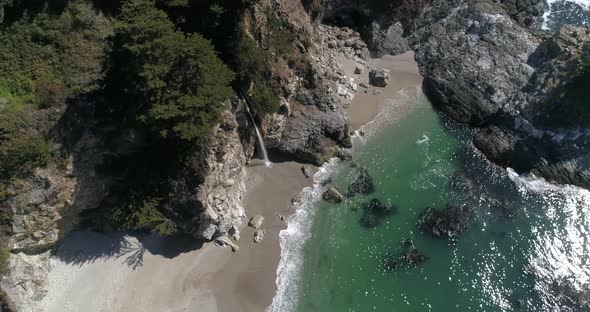 Aerial view of Water Fall McWay Falls Julia Pfeiffer Burns Park Big Sur California alt