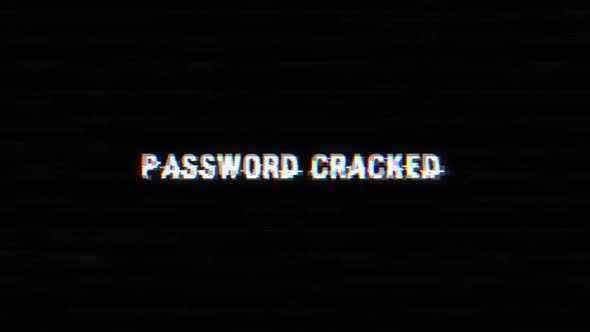 Password Cracked glitch text with noise and vhs background alt