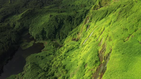 Waterfalls and Lake of Poco Ribeira Do Ferreiro Flores Island Azores alt