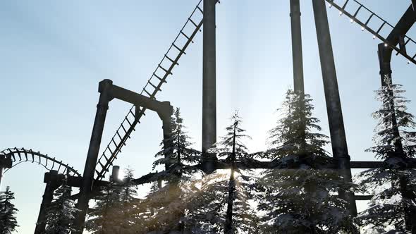 Old Roller Coaster at Sunset in Forest alt